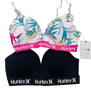 HURLEY 2 PACK‎ WIRE FREE BRA PRINT /SOLID NWT